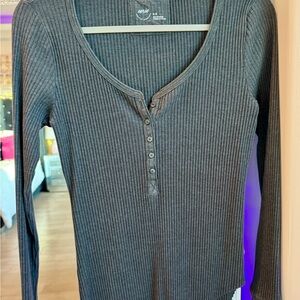 Aerie Charcoal Ribbed Long Sleeve Top